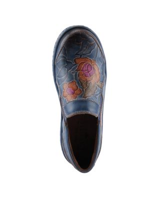L’Artiste Women’s ANNAWAN Floral Embossed Handpainted Leather Comfort Slip-On Shoes with Stretch Gore and Padded Collar