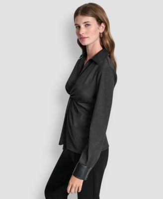 Women's Knit Twist Front V-Neck Top