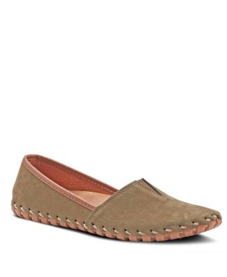 Kathaleta Suede Slip-On Comfort Flats with V-Elastic Notch, Arch Support & Removable Insole