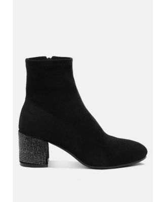Womens Chena Rhinestones Embellished Block Heel Boots