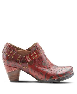 Women's Kacielou Western Shooties with Hand-Painted Leather, Elastic Goring, and Cone Heel – Burnished Embossed Booties for Everyday Glam