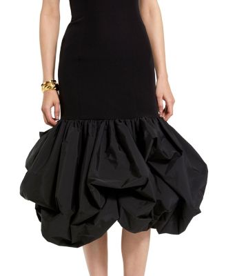 Women's Crepe Strapless Midi Dress With Taffeta Bubble Hem