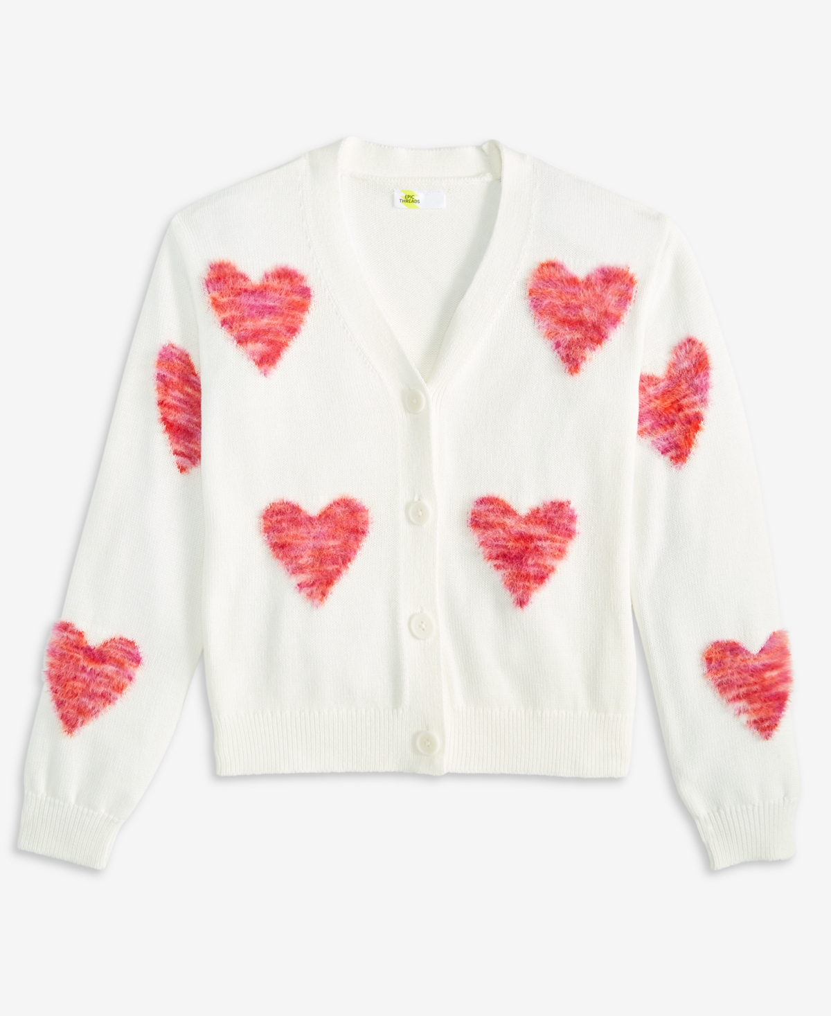 Epic Threads Girls 5-20 Textured Heart Long-Sleeve Cardigan, Macy's Exclusive
