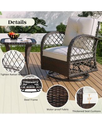 - 3-Piece Rattan Patio Set with Swivel Chairs & Table - Brown