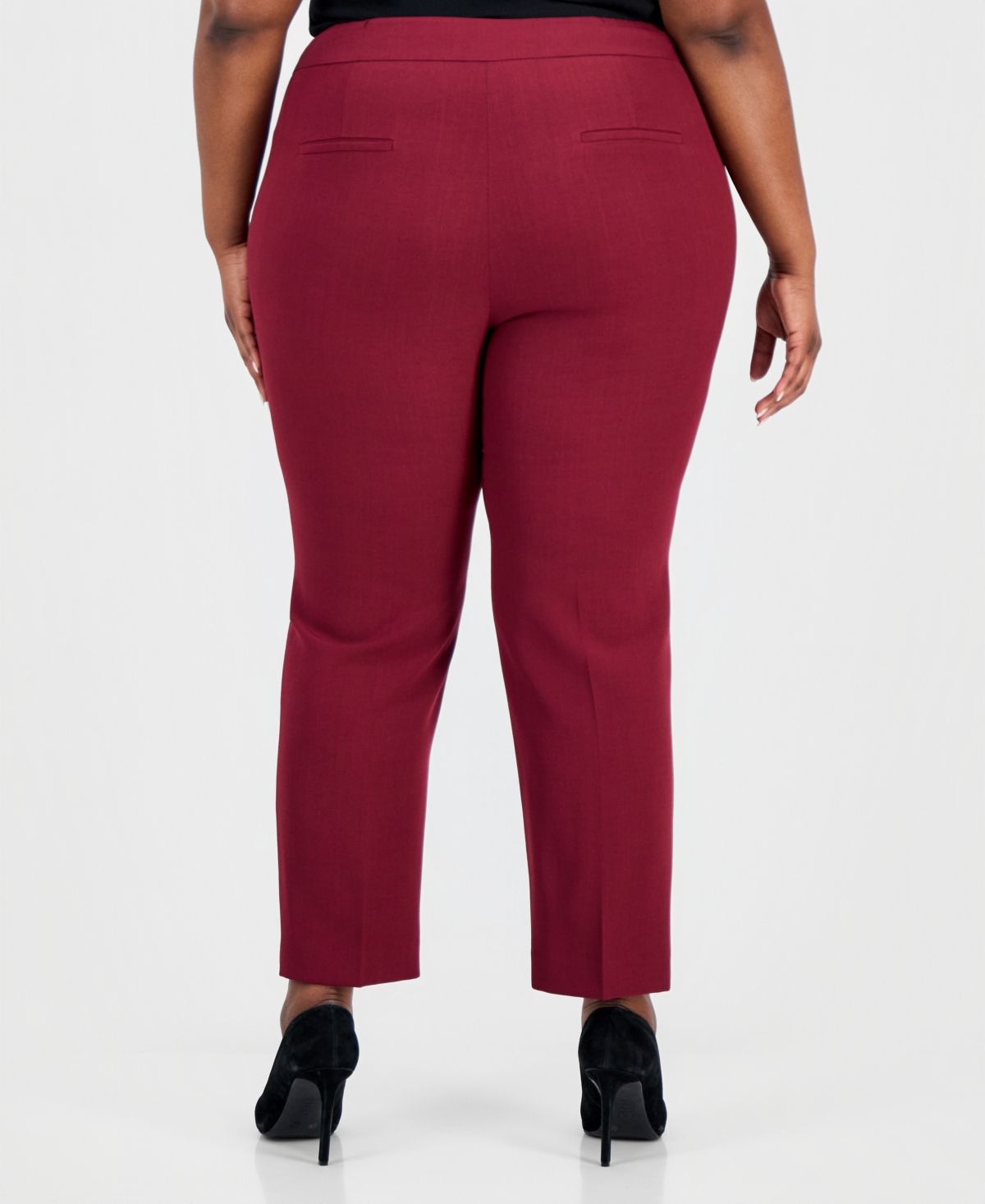 Kasper Plus Size Mid-rise Straight-leg Ankle Pants In Burgundy