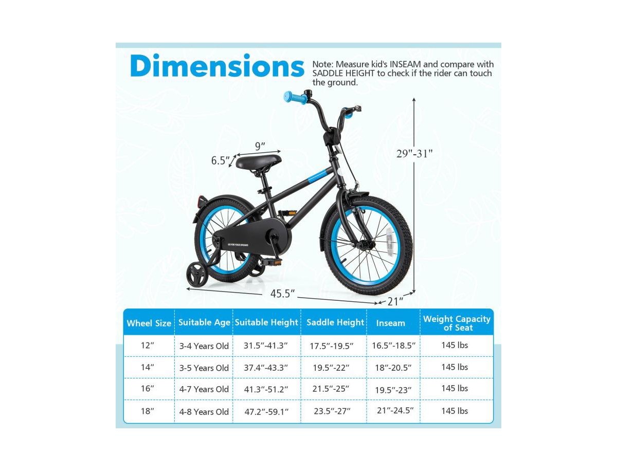 16" Kids Bike with Adjustable Handlebar and Saddle - Black
