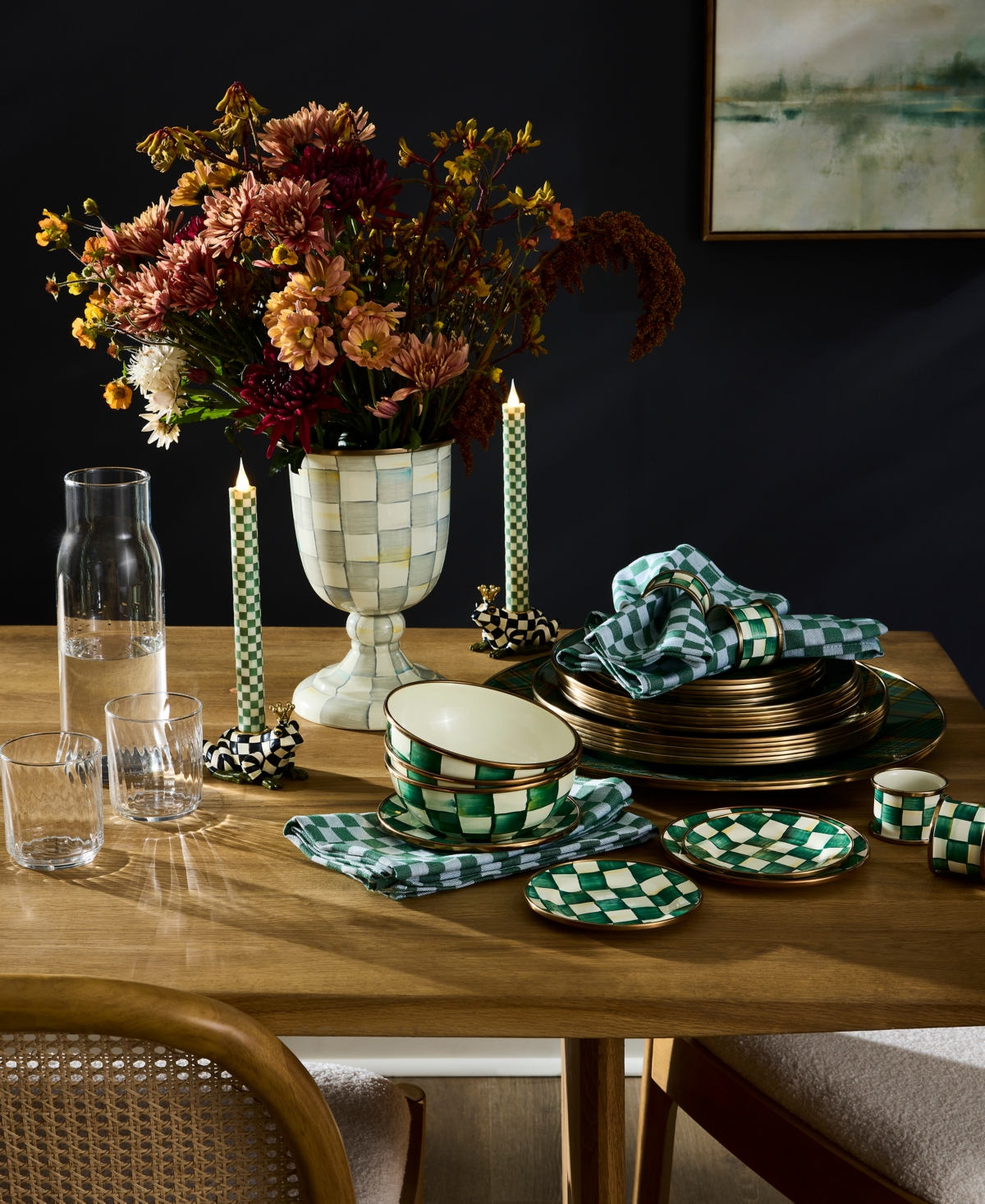 Mackenzie-childs Emerald Check Appetizer Plates, Set Of 4 In Green