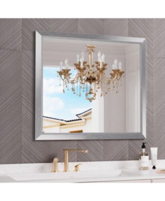 Bathroom Mirror, 40" x 36" Inch Thick Metal Framed Wall Mirrors for Bedroom, Rectangle Wall-Mounted Mirrors in Silver(Horizontal/Vertical)
