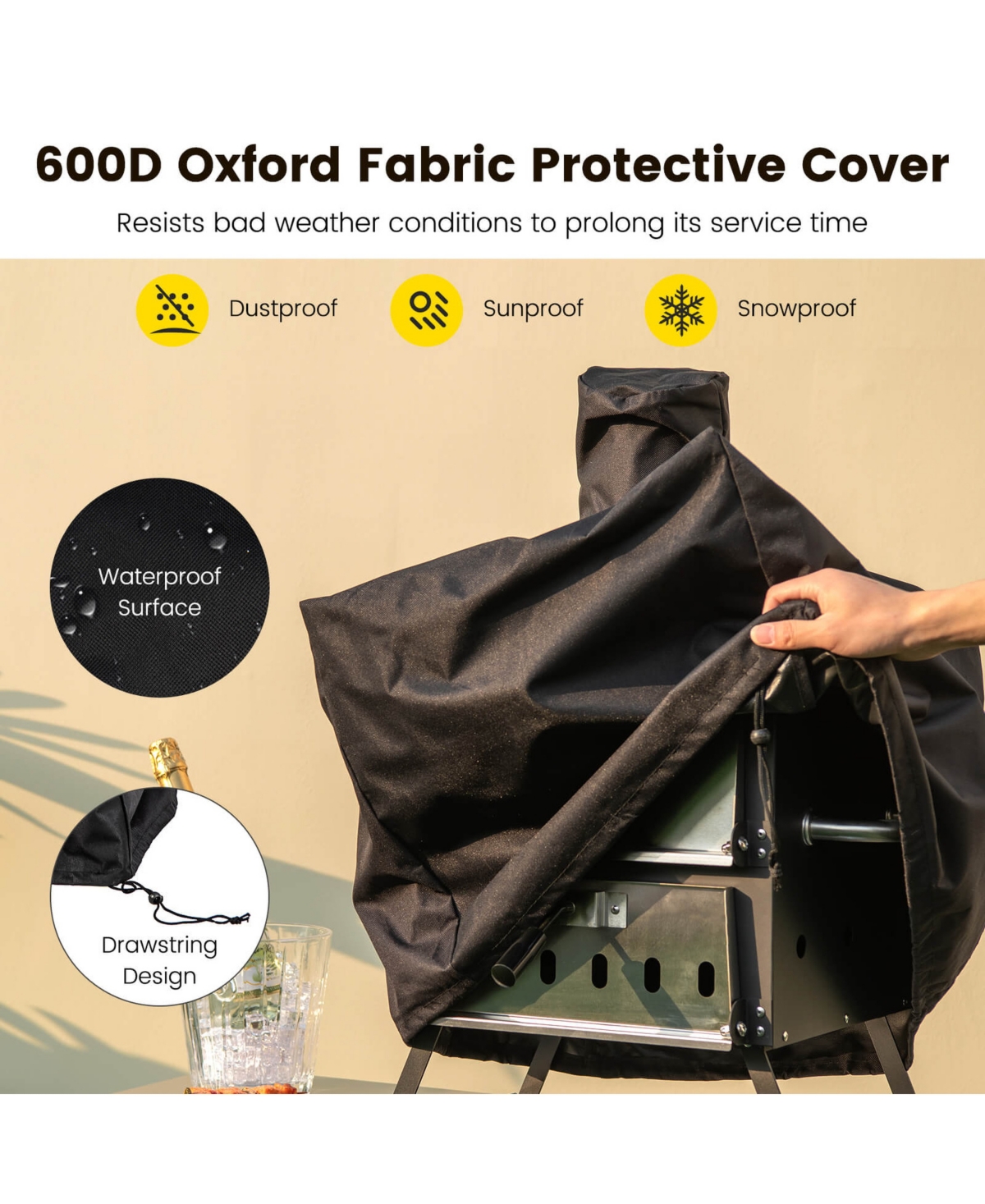 Sugift Outdoor Pizza Oven with Anti-scalding Handles and Foldable Legs