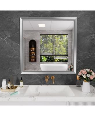 Bathroom Mirror, 36" x 36" Inch Thick Metal Framed Wall Mirrors for Bedroom, Rectangle Wall-Mounted Mirrors in Silver(Horizontal/Vertical)