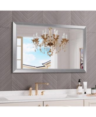Bathroom Mirror, 48" x 30" Inch Thick Metal Framed Wall Mirrors for Bedroom, Rectangle Wall-Mounted Mirrors in Silver(Horizontal/Vertical)