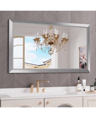 Bathroom Mirror, 50" x 30" Inch Thick Metal Framed Wall Mirrors for Over Sink, Bedroom, Living Room, Entryway, Rectangle Wall-Mounted Mirrors in Silver(Horizontal/Vertical)