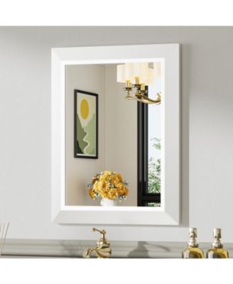 Bathroom Mirror, 20" x 16" Inch Thick Metal Framed Wall Mirrors for Bedroom, Rectangle Wall-Mounted Mirrors in White(Horizontal/Vertical)
