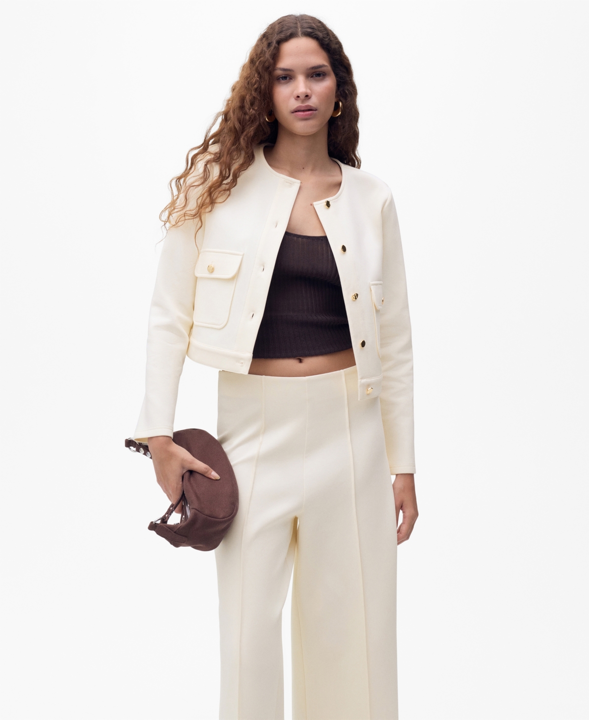 Mango Cotton Blend Crop Utility Jacket In Neutral