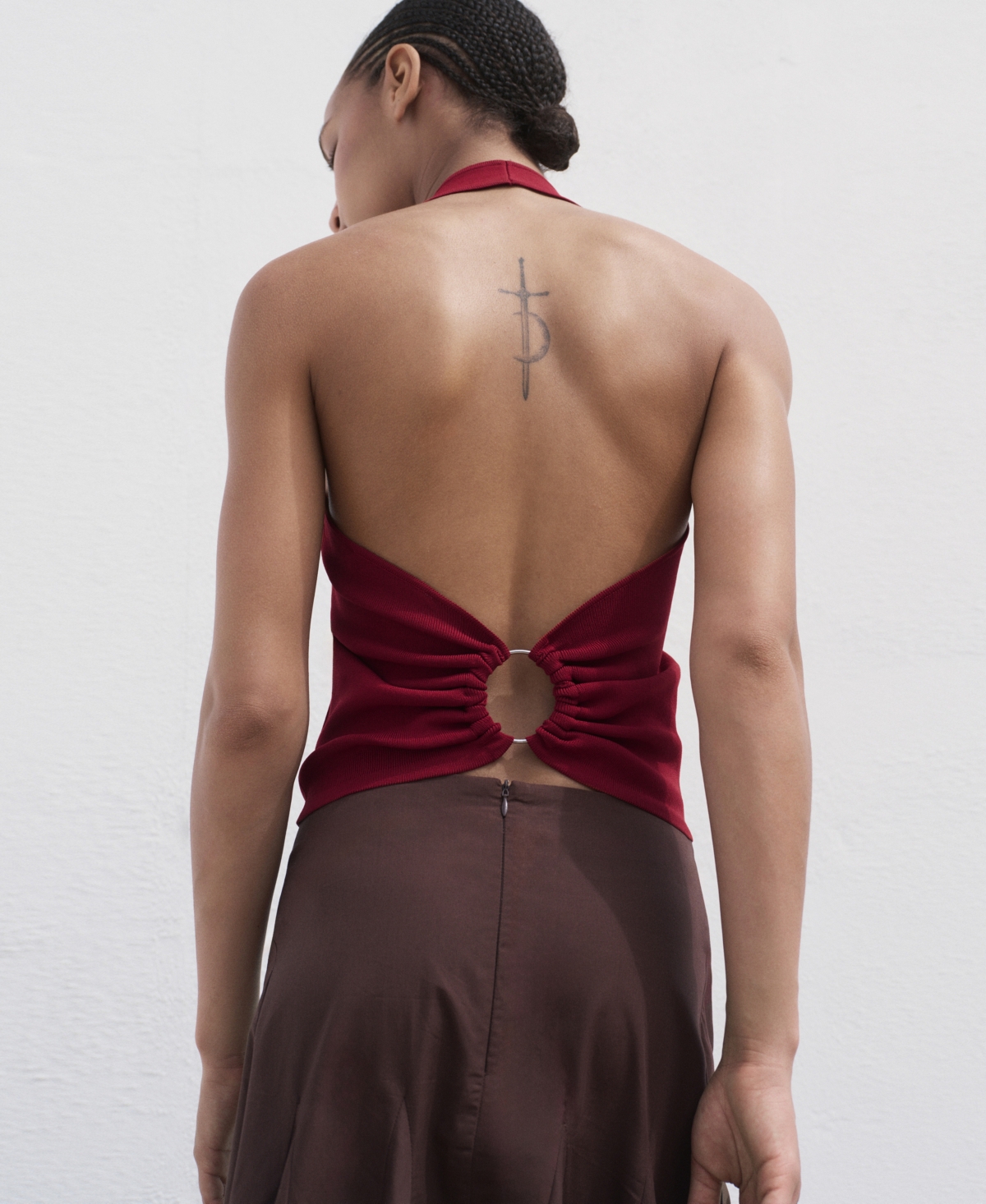 Mango Sleeveless Peplum Top In Burgundy