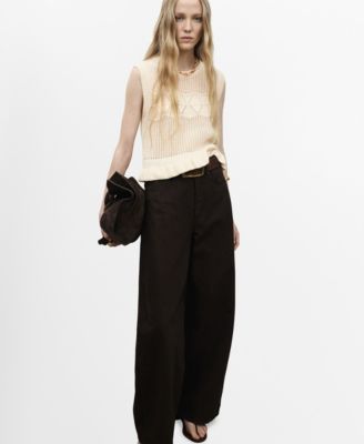 MANGO - Women's Ruffled Openwork Knit Vest