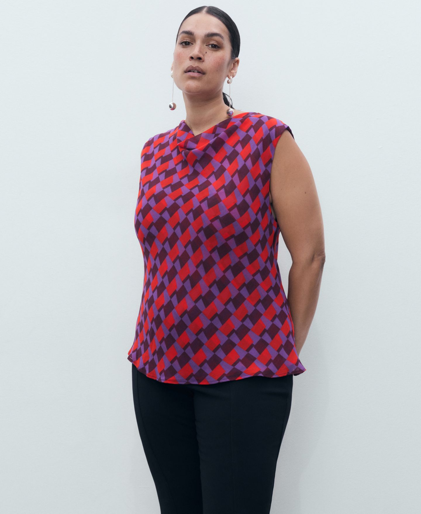 Женская блузка Mango Draped Collar Printed, цвет: Фиолетовый — фото 6