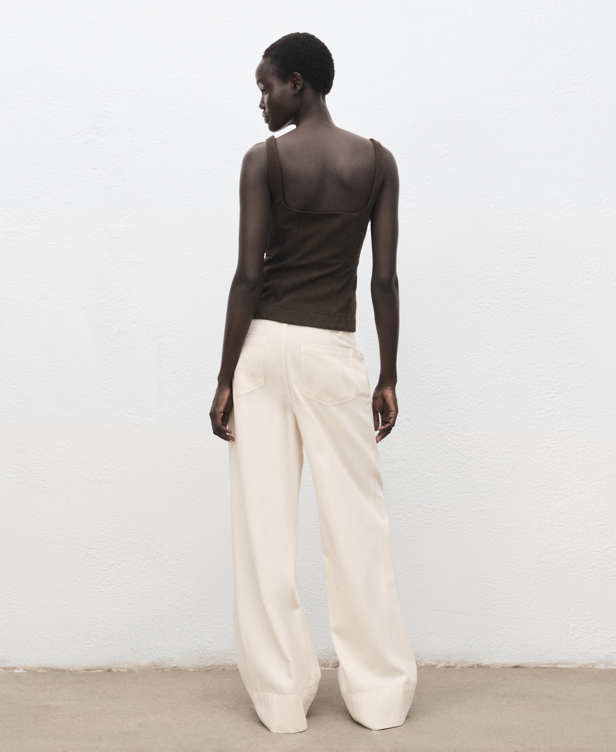 Mango Women's Stitching Detail Wide Leg Denim Pants In Neutral