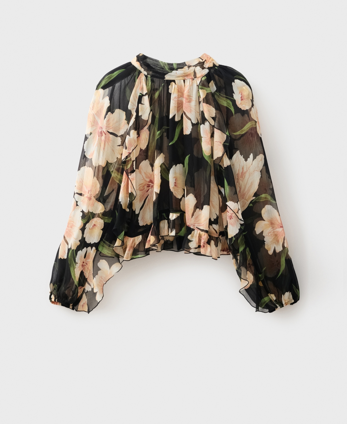 Mango Semi-transparent Floral Blouse In Black