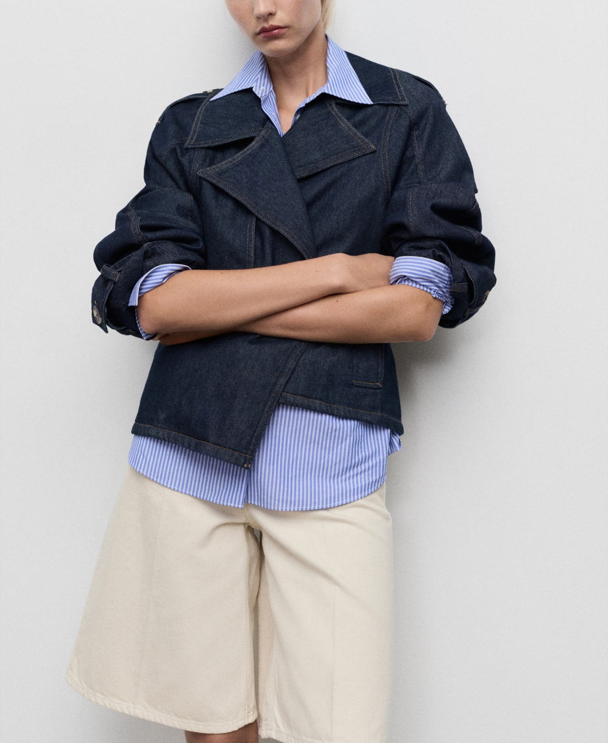Mango Denim Trench Jacket In Blue