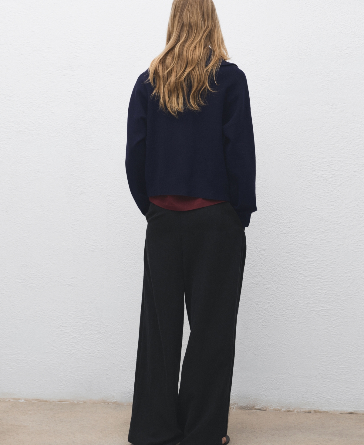 Mango Knitted Sweater With Zip Collar Navy In Blue