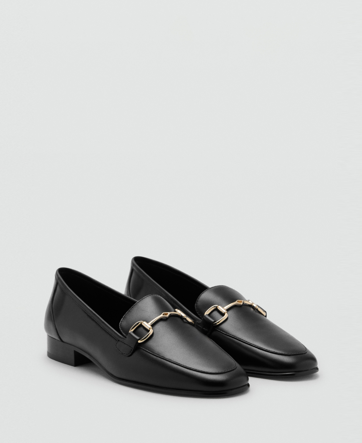 Mango Buckle Leather Moccasins Black In Black