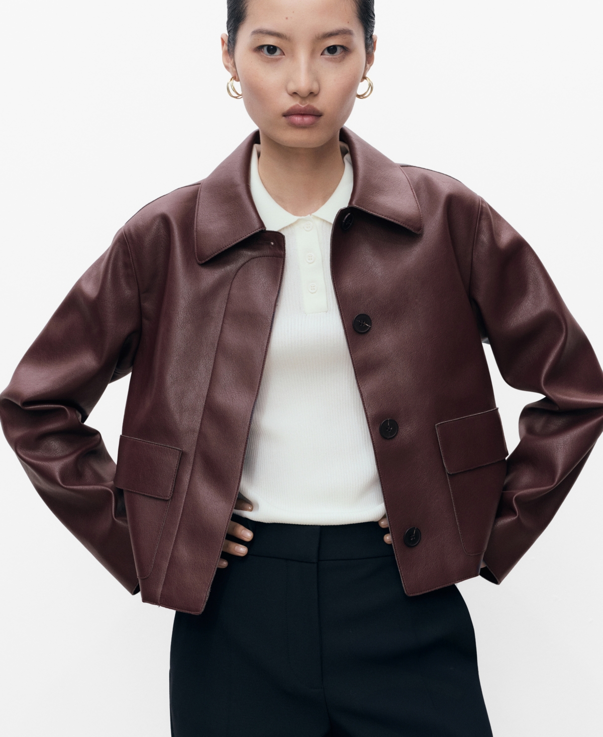 Mango Faux Leather Jacket In Burgundy