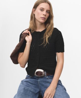 MANGO - Women's Short-Sleeved Crochet Cardigan