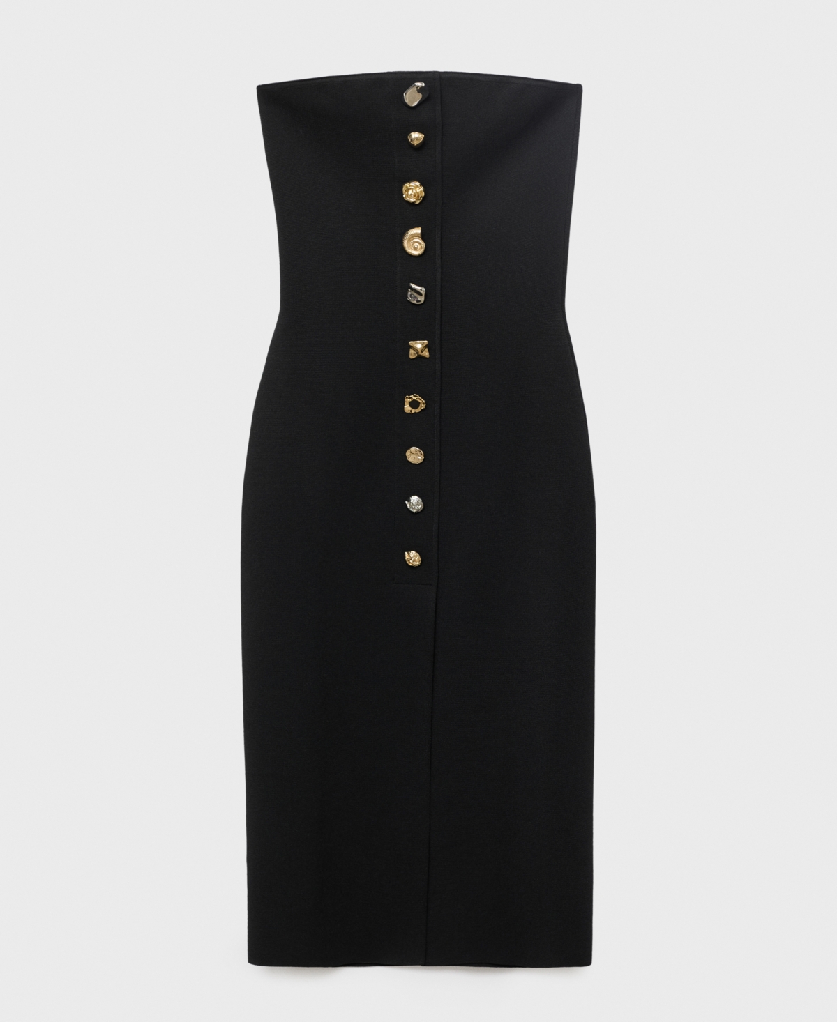 Mango Strapless Dress With Jewel Buttons Black In Black