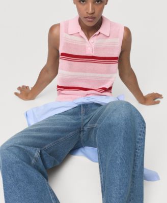 Women's Polo Neck Striped Knit Top