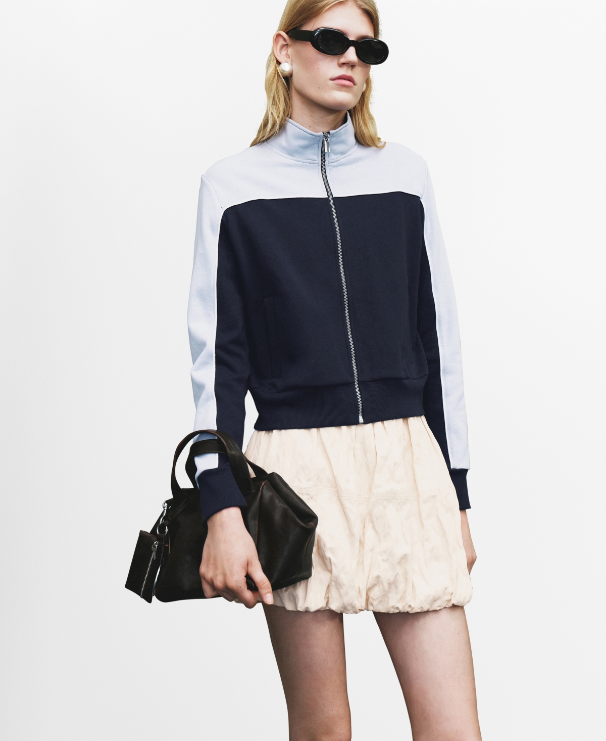 Mango Two-tone Fitted Jacket Blue In Multi