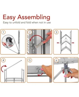 R5 Foldable 4 Tier Storage Rack w/ Wheels, Pewter, Certified Refurbished