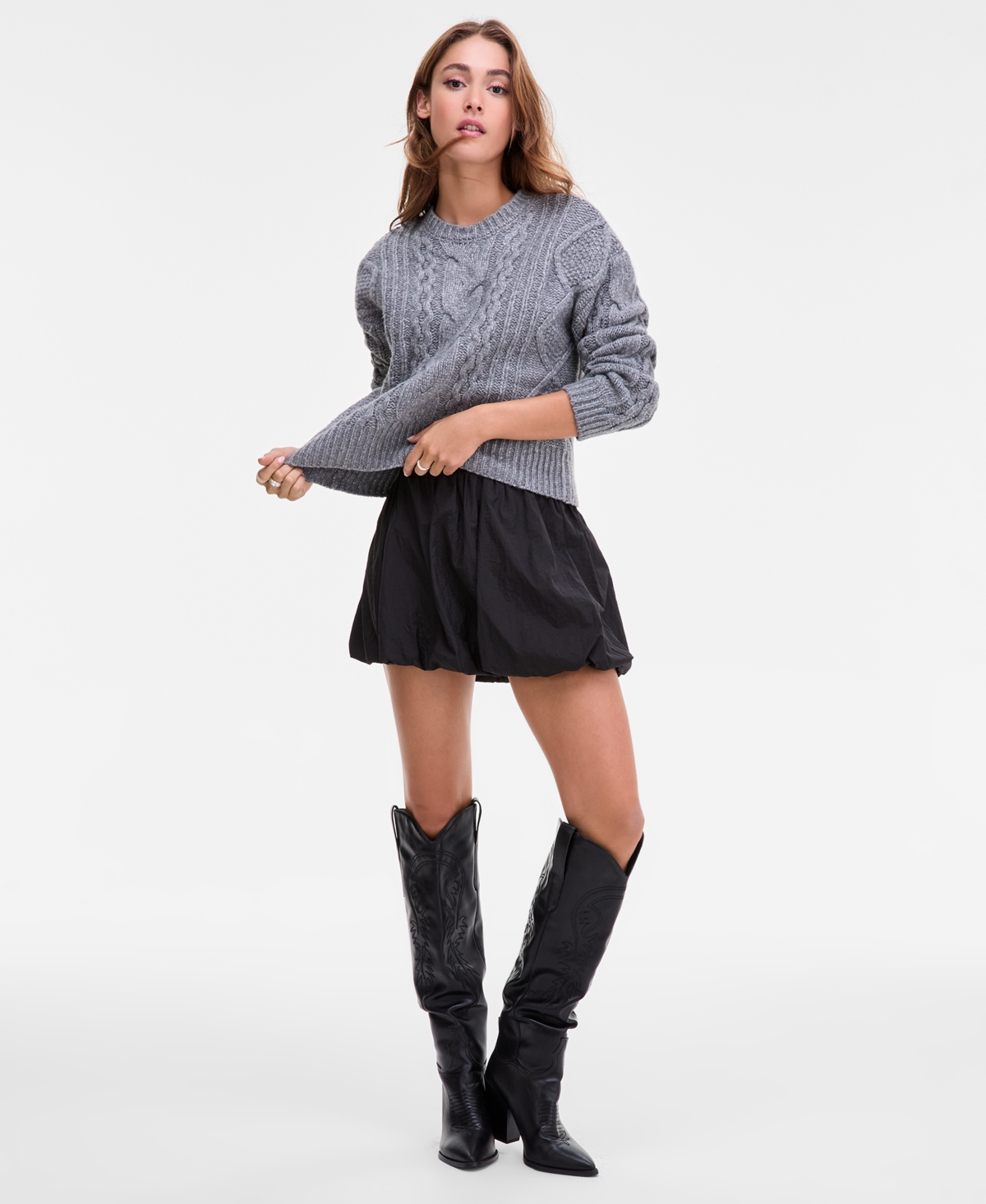 Bar Iii Women's Cropped Cable-knit Sweater In Gray