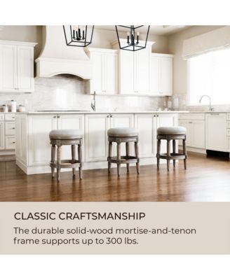 Pullman Backless Bar Stool in Reclaimed Oak Finish w/ Ash Grey Fabric Upholstery, Set of 4