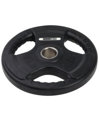 35 Pound Olympic Rubber Coated Weight Plate w/Tri Grip Handle, Black