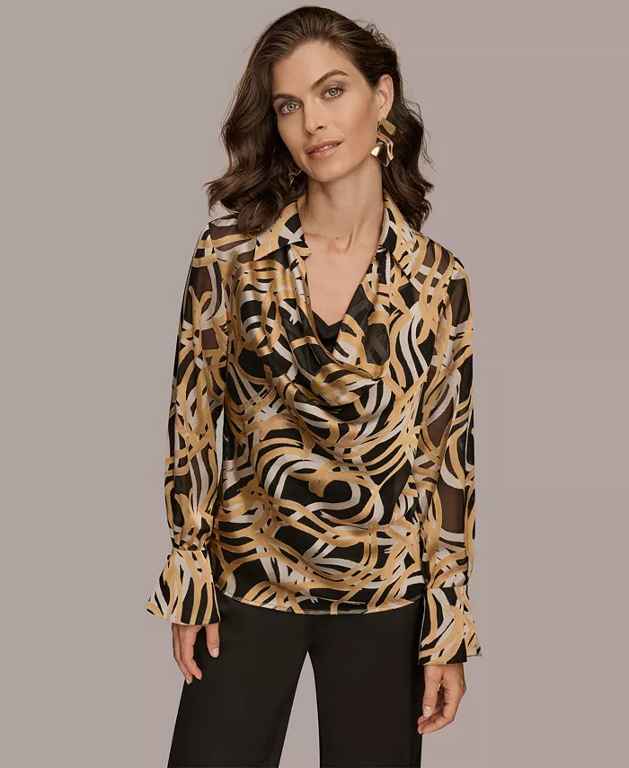 Women's Long Sleeve Burnout Cowl Neck Top, Regular & Petite