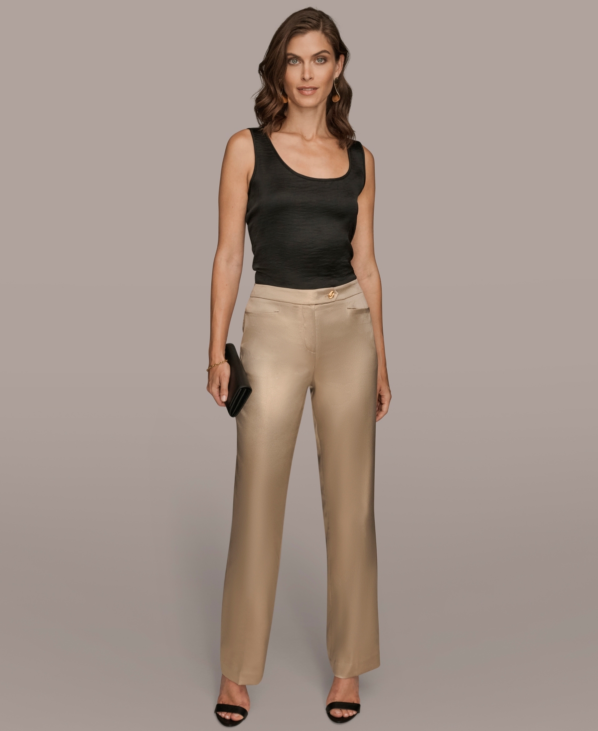 Donna Karan Donna Karen New York Womens Metallic Blazer Metallic Straight Leg Pant In Brown