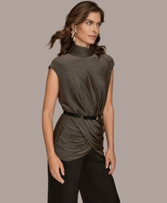 Women's Novelty Belted Mock Neck Top