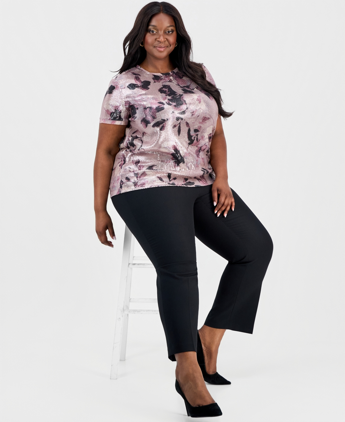 Anne Klein Plus Sequinned Short-Sleeve Top