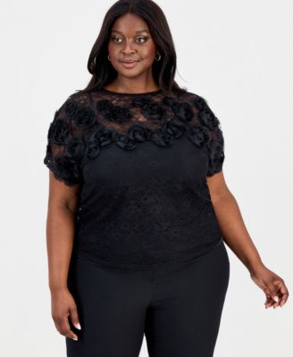 Anne Klein - Plus Size Lace Rosette-Trim Top