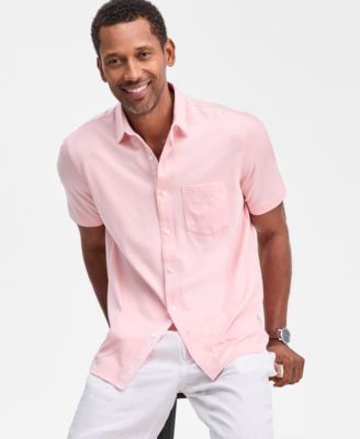Club Room - Men's Solid Short-Sleeve Button-Up Knit Shirt