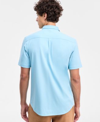 Men's Pima Cotton Solid Short-Sleeve Button-Up Knit Shirt