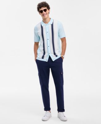 Men's Cotton Striped Button Polo Sweater, Macy's Exclusive