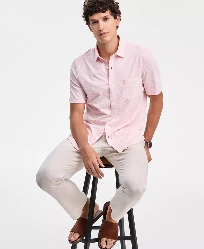Men's Pima Cotton Medal Print Short-Sleeve Button-Up Knit Shirt - thumbnail 6
