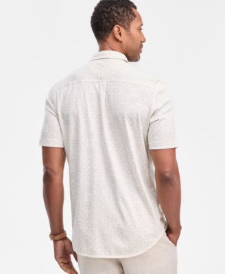 Men's Pima Cotton Medal Print Short-Sleeve Button-Up Knit Shirt