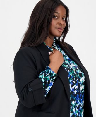 Plus Size Shawl-Collar 3/4-Sleeve Blazer