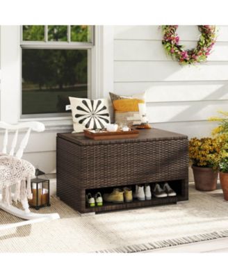 48 Gallon Deck Box with Shoe Rack Waterproof Liner Lid Outdoor Storage Box