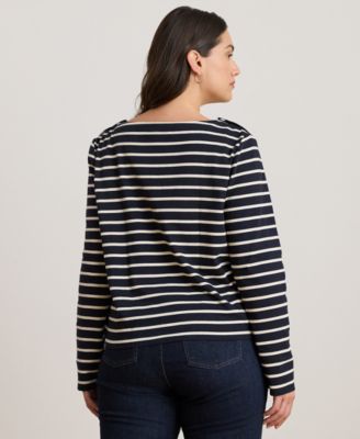 Plus Size Striped Boat Neck Top
