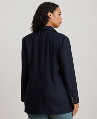 Plus Size Double-Breasted Pinstripe Twill Blazer