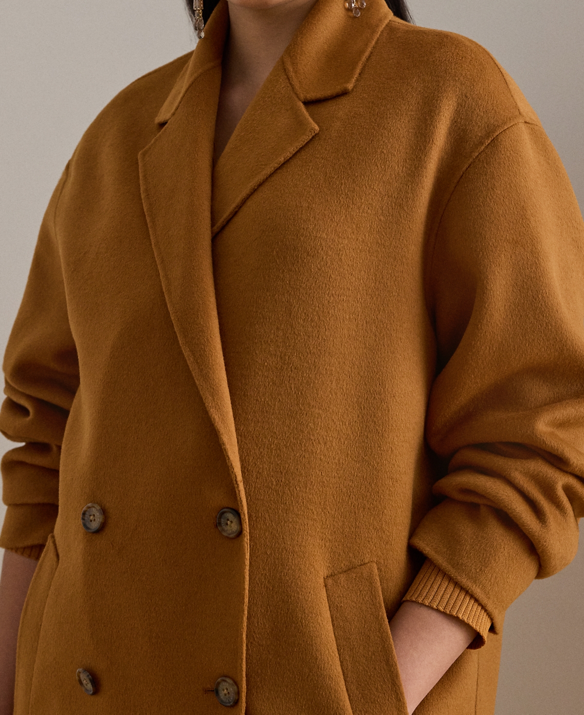 Ralph Lauren Plus Size Double-breasted Cocoon Coat In Brown